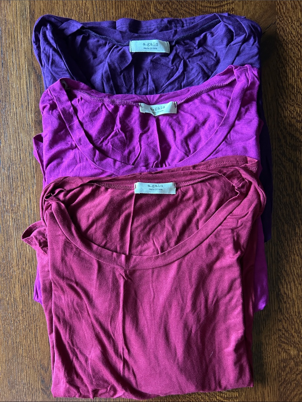 Women's Long Sleeve Crewneck Tee — Purple, Cranberry, Berry (3-Pack) NWOT